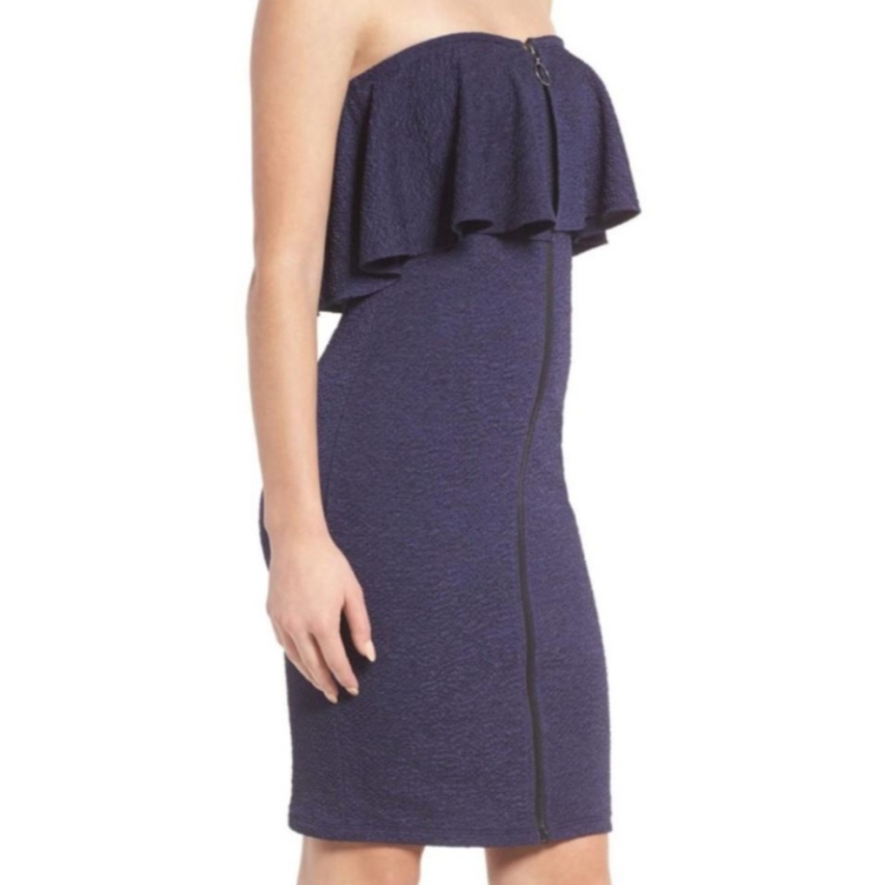 Leith Navy Blue Zipper Strapless Cocktail Dress